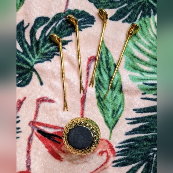 1960s Martini Pick Golf Ball Club Gold vintage cocktail bar MCM mod drink 60s - Picture 8 of 8